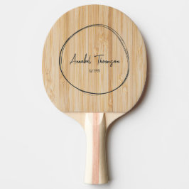 Raquete De Ping Pong Bambu Branco Nome no Círculo Desenhado