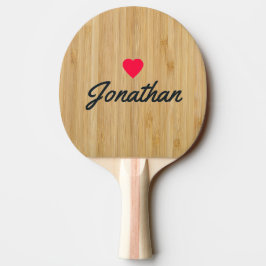 Raquete De Ping Pong Bambu Escuro Assinatura Coração Vintage