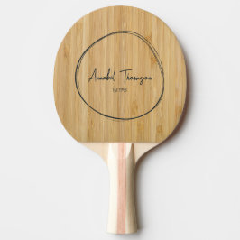 Raquete De Ping Pong Bambu Escuro Nome em Círculo Desenhado