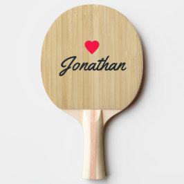 Raquete De Ping Pong Bambu Leve Assinatura Coração Vintage