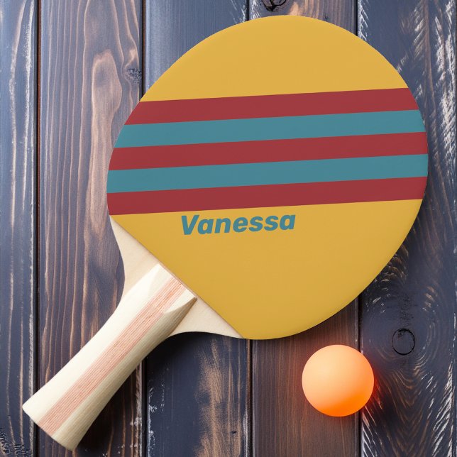 Raquete De Ping Pong Bandas de Mostarda Retro com Nome (Criador carregado)