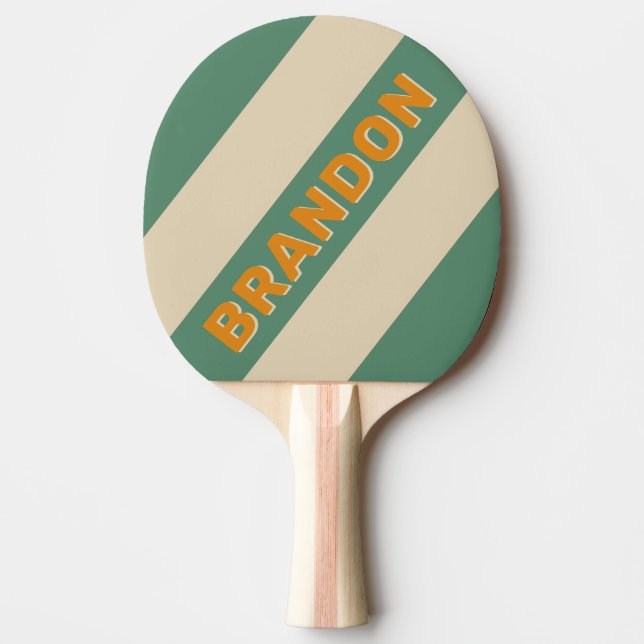 Raquete De Ping Pong Bandas Laranja Retroativas com Nome (Frente)
