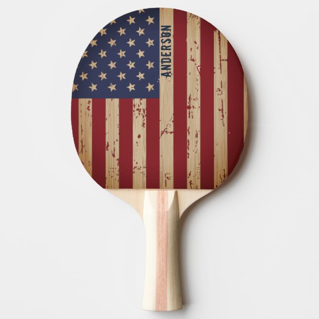 Raquete De Ping Pong Bandeira Americana de Madeira Patriótica Personali (Frente)