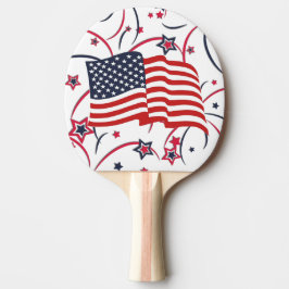 Raquete De Ping Pong Bandeira Americana e Fogos de Artifício