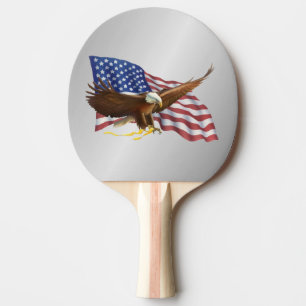 Raquete De Ping Pong Bandeira Americana e Prata de Águia