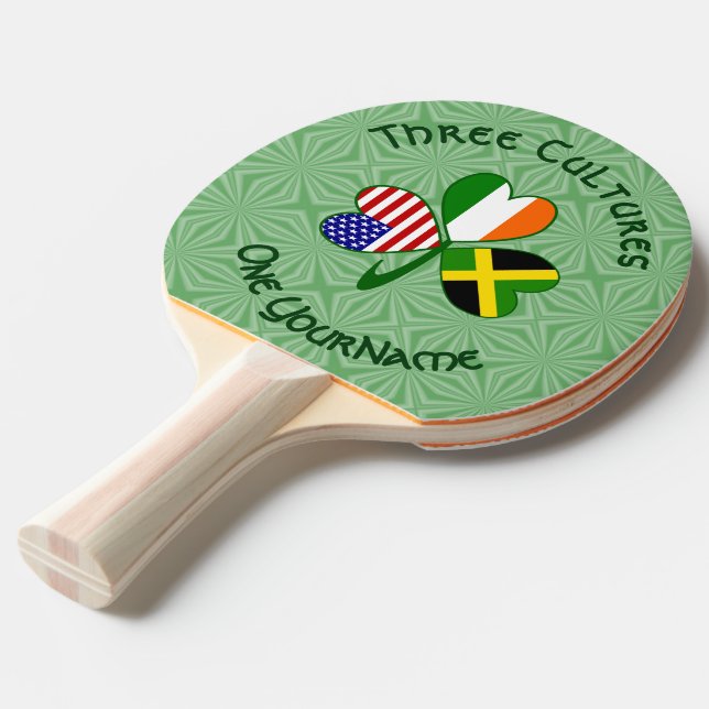 Raquete De Ping Pong Bandeira de Shamrock jamaicano-americano personali (Frente inclinada)