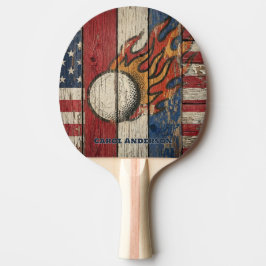 Raquete De Ping Pong Bandeira EUA de Madeira Rústica Personalizada