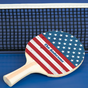 Raquete De Ping Pong Bandeira Patriótica Americana de Madeira Rústica