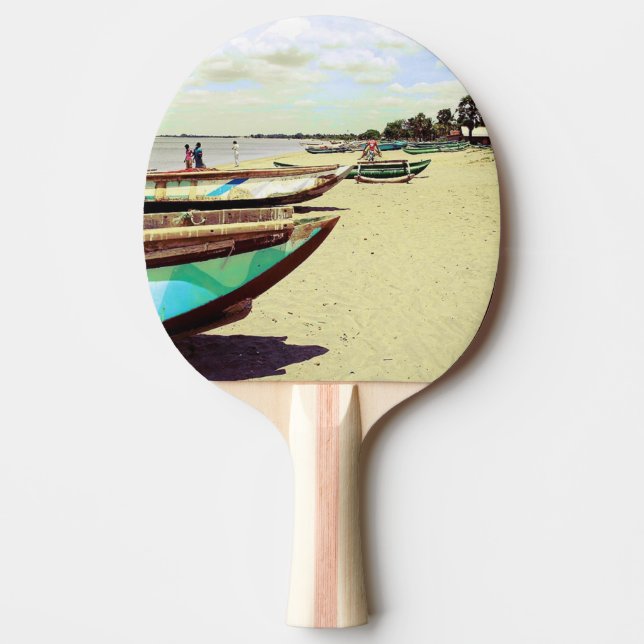 Raquete De Ping Pong Barcos em praia tropical (Frente)