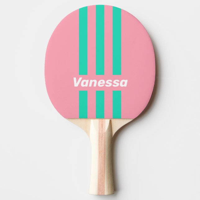 Raquete De Ping Pong Beach Breeze Nostalgic Pin Stripes with Name (Frente)