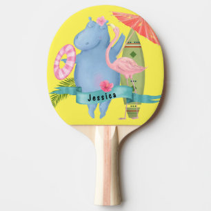 Raquete De Ping Pong Bebê Bonito Hippo com Nome Personalizado Flamingo