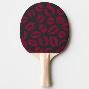 Raquete De Ping Pong Beijos Lipstick: impressões vermelhas escuras