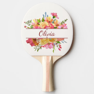 Raquete De Ping Pong Belo buquê de flor de aquarela colorido