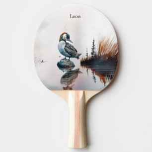 Raquete De Ping Pong belo leão em uma rocha de aquarela
