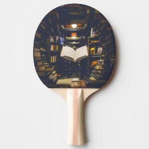 Raquete De Ping Pong Biblioteca Livros Prateleiras Abrir Livro Lido