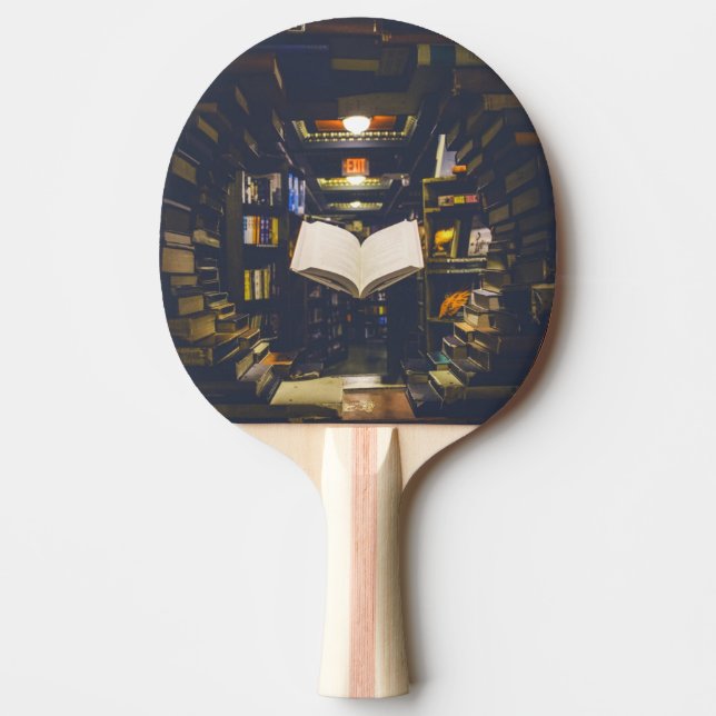 Raquete De Ping Pong Biblioteca Livros Prateleiras Abrir Livro Lido (Frente)