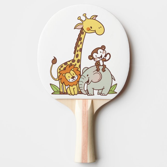 Raquete De Ping Pong Bichos De Cartoon Bonitos - Girafa, Leão E Macaco (Frente)