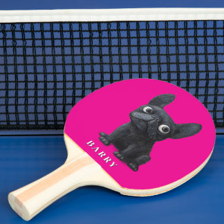 Raquete De Ping Pong Black French Bulldog, bonitinho, ilustração a rosa