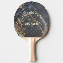 Raquete De Ping Pong Black Marble & Gold Vintage Seaside Family Name