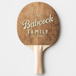 Raquete De Ping Pong Bloco de Corte Antigo Nome da Família e Ano Retro