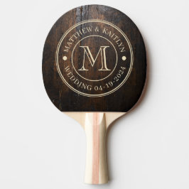 Raquete De Ping Pong Bloco de Corte Escuro com Monograma de Casamento