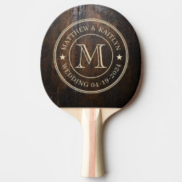 Raquete De Ping Pong Bloco de Corte Escuro com Monograma de Casamento e