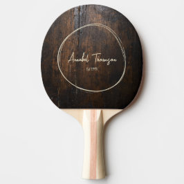 Raquete De Ping Pong Bloco de Corte Escuro Nome no Círculo Desenhado