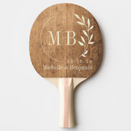 Raquete De Ping Pong Bloco de Corte Vintage Monograma de Folha de Casam