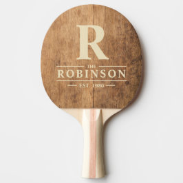 Raquete De Ping Pong Bloco de Corte Vintage Nome da Família e Inicial