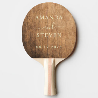 Raquete De Ping Pong Bloco de Corte Vintage Nomes de Casal com Casament