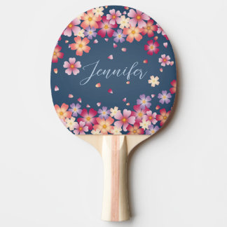 Raquete De Ping Pong Blossomas de ameixa e cereja no Dusky Blue Custom