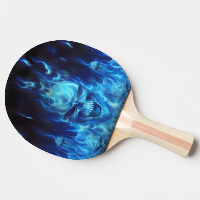 Raquete De Ping Pong blue skull head in  blue flames ping pong paddle (Lateral do verso)
