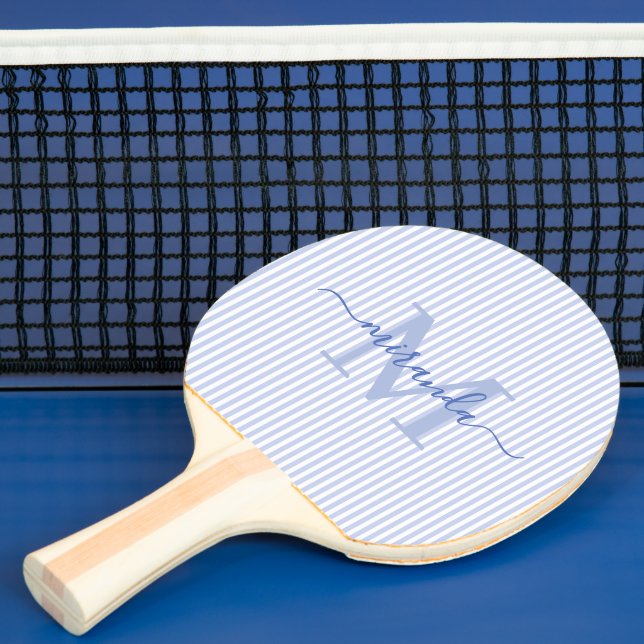 Raquete De Ping Pong Blue Stripes Monogram Name (Insitu)