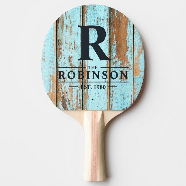 Raquete De Ping Pong Blue Wash Wood Family Name & Initial (Frente)
