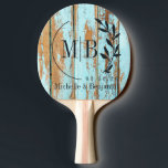Raquete De Ping Pong Blue Wash Wood Leaf Wedding Monogram<br><div class="desc">Blue Wash Wood Leaf Wedding Monogram Ping Pong Paddle carries a serene, nature inspired elegance, where a graceful leaf motif frames a monogram within soft blue tones that feel both calming and refined. Its gentle presence brings a sense of balance and harmony to weddings, receptions, and gatherings, creating an atmosphere...</div>