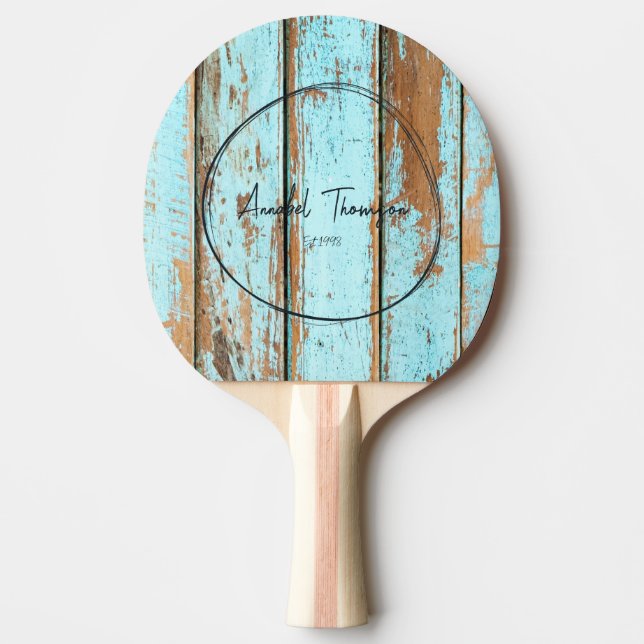 Raquete De Ping Pong Blue Wash Wood Name in Drawn Circle  (Frente)