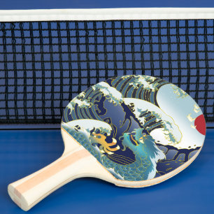 Raquete De Ping Pong Blue Waves Green Dragon Red Sun
