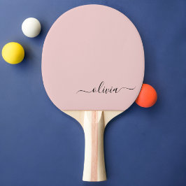 Raquete De Ping Pong Blush Dusty Pink Modern Script Girly Monograma Nom