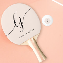 Raquete De Ping Pong Blush Dusty Pink Modern Script Monograma Nome Girl