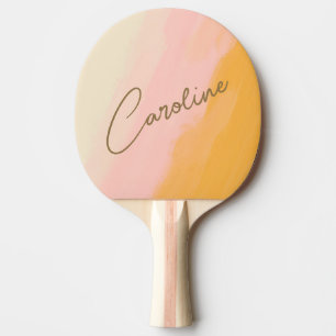 Raquete De Ping Pong Boho Abstrato Rosa Amarelo Script Nome Personaliza