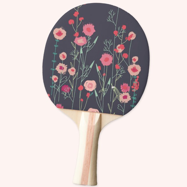 Raquete De Ping Pong Boho Dark Floral Modern (Boho floral pink and charcoal gray ping pong paddle)
