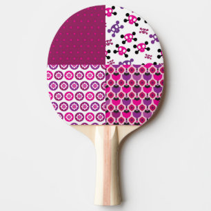 Raquete De Ping Pong Bolinhas retros do crânio da flor