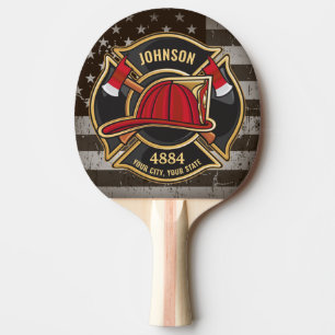 Raquete De Ping Pong Bombeiro NOME Fireman Fire Department USA Flag