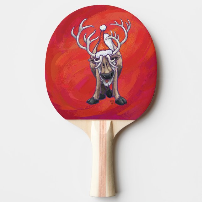 Raquete De Ping Pong Bonita Reindeer Natal Em Vermelho (Frente)
