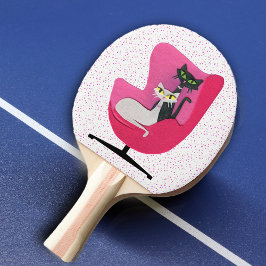 Raquete De Ping Pong Bonito Gatos Atômicos Brancos Pretos em Pontos Ros