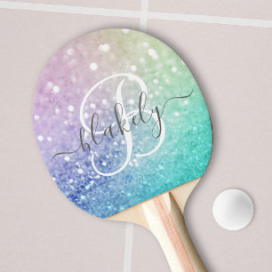 Raquete De Ping Pong Bonito Holographic Glitter Girly Glamorosa