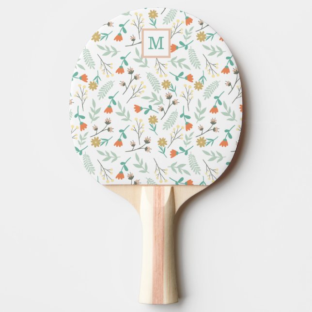 Raquete De Ping Pong Bonito Monograma Girly Dacil Pastel Floral (Frente)