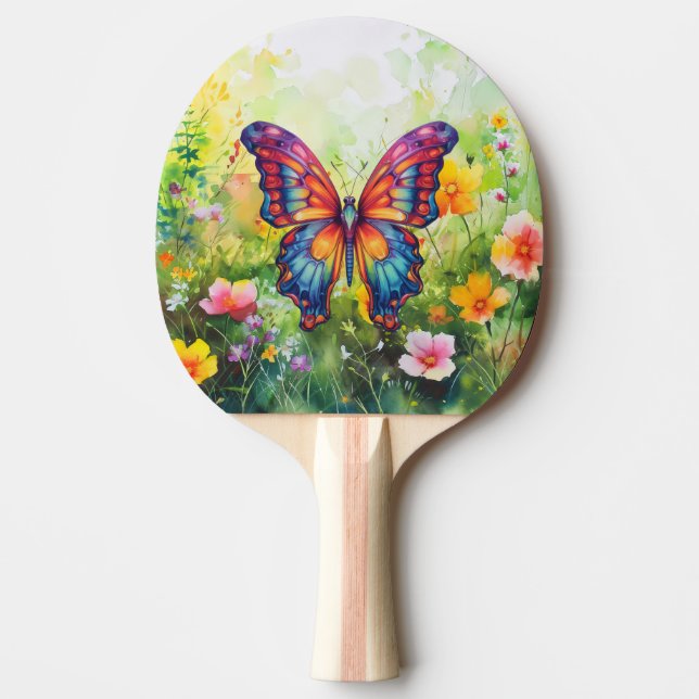 Raquete De Ping Pong Borboleta Azul Laranja Asas (Frente)