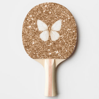 Raquete De Ping Pong Borboleta Branca Brilho Falso Dourado  