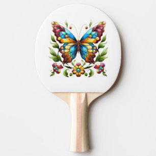 Raquete De Ping Pong Borboleta de vidro colorida com flores